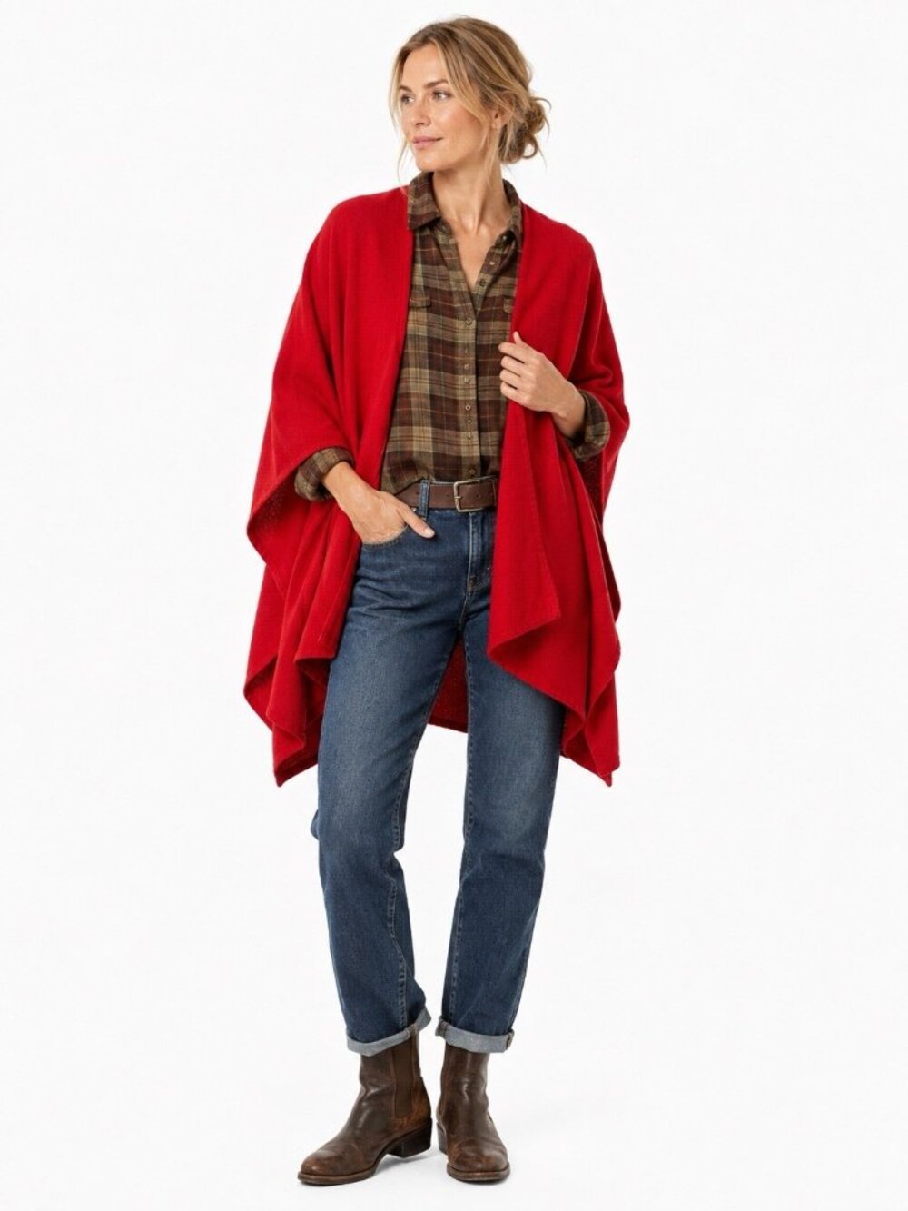vintage 80s PENDLETON red 100% wool cape ruana wrap shawl poncho fall autumn
